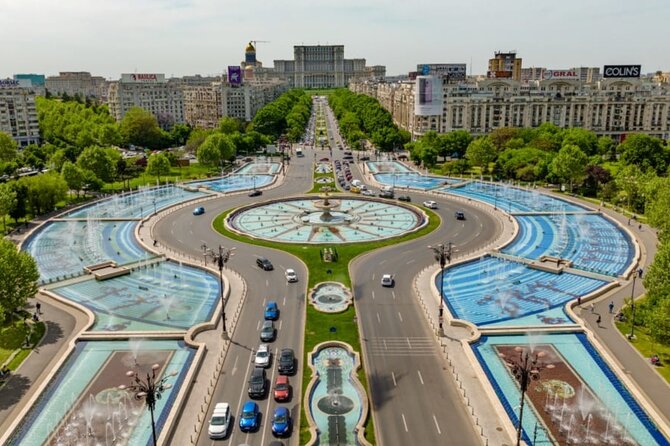 4h Bucharest Panoramic Tour by Car with stops - Piața Revoluției and Palatul CEC: the longest stop, then a composed finish